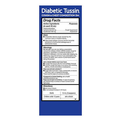 Diabetic Tussin Dm Cough Suppressant/Expectorant Maximum Strength