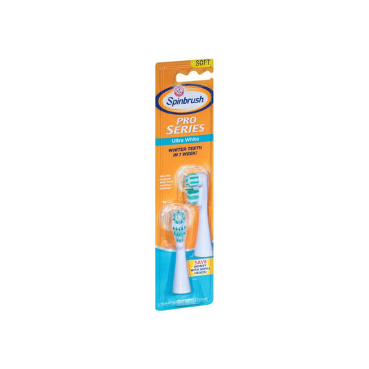 Arm & Hammer Spinbrush Pro Series Ultra White Replacement Brush Heads Soft, 2 Ea