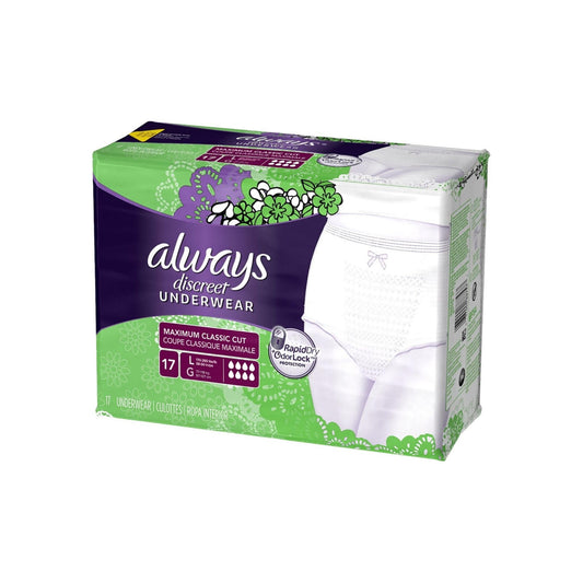 Always Discreet Maximum Absorbency Incontinence Underwear, Large 17 Ea