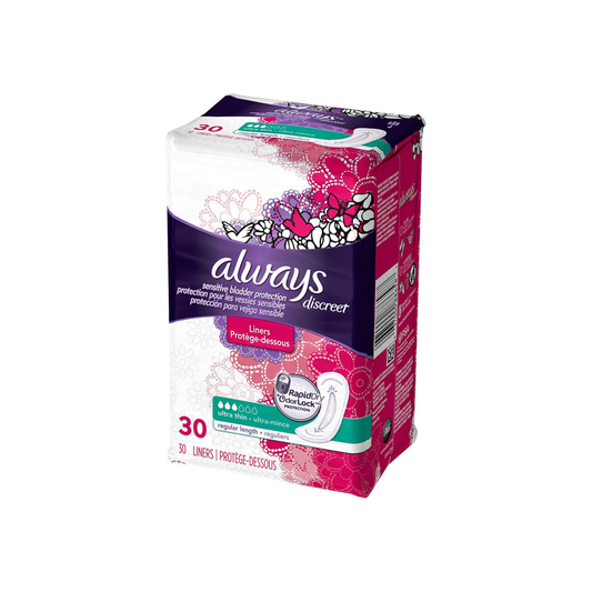 Always Discreet Ultra Thin Incontinence Liners, Regular Length 30 Ea