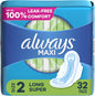 Always Maxi Feminine Pads For Women, Size 2 Long 32 Count