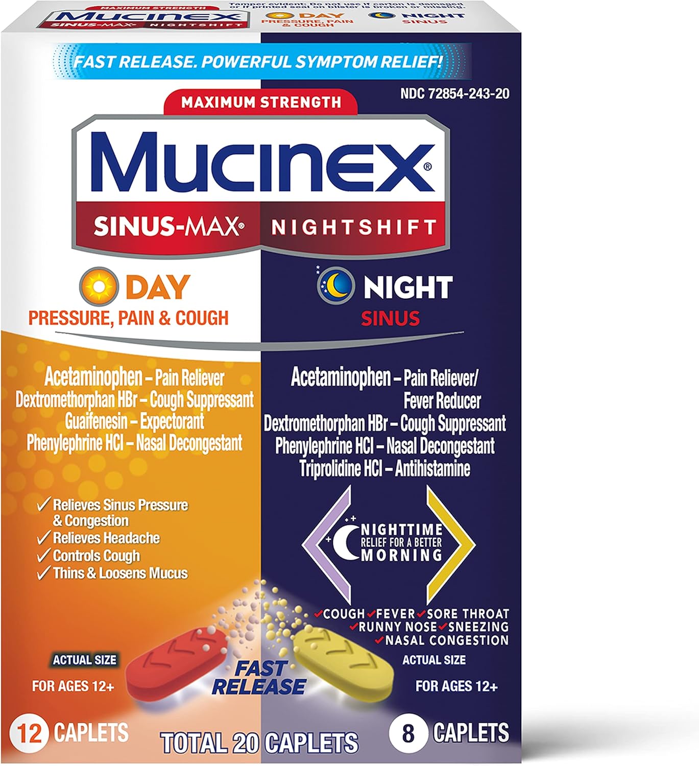 Mucinex Maximum Strength Sinus-Max (Day) Pressure, Pain & Cough & Nightshift (Night) Sinus 20 Caplets