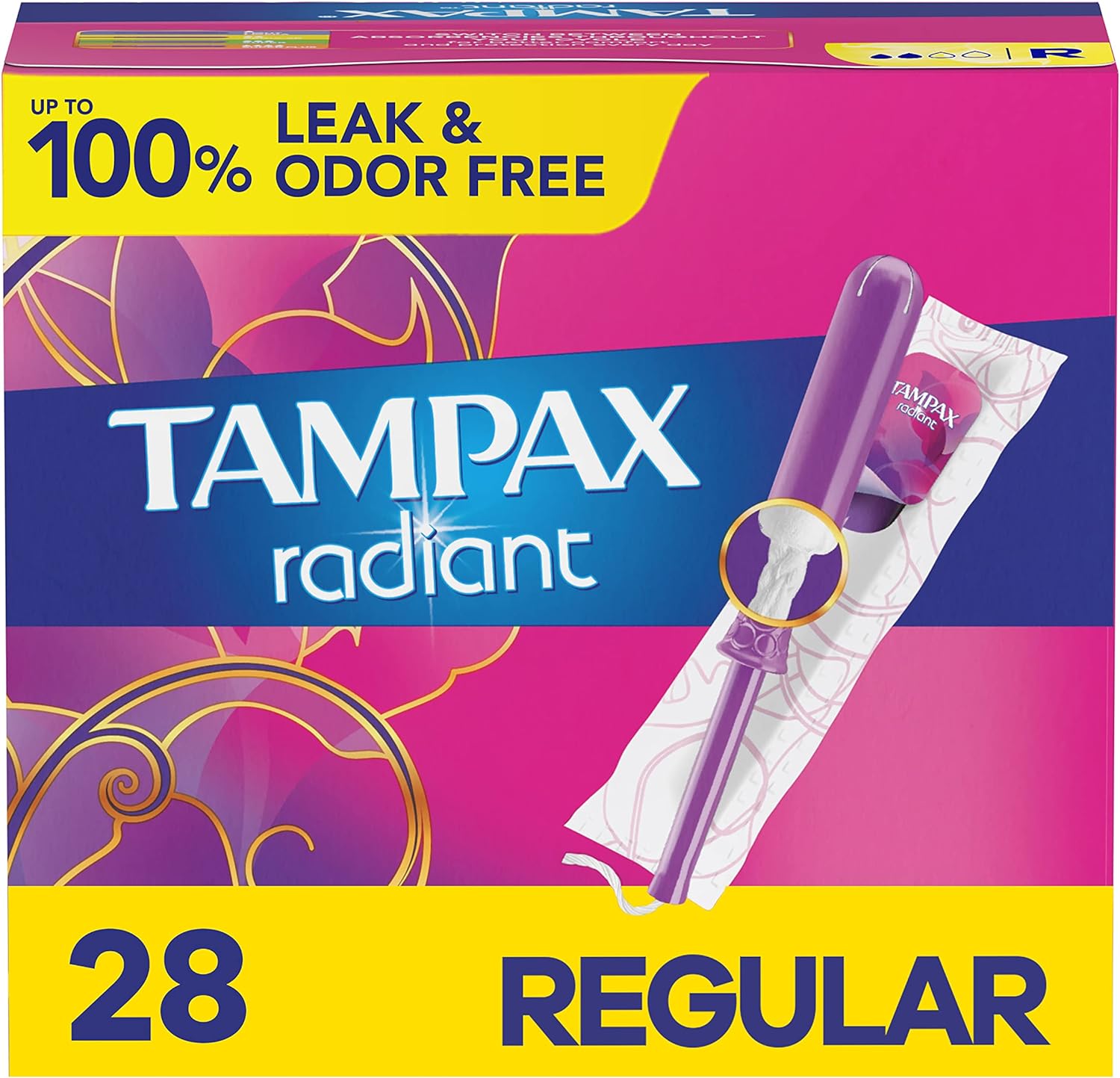 Tampax Radiant Tampons Regular Absorbency, Unscented, 28 Count