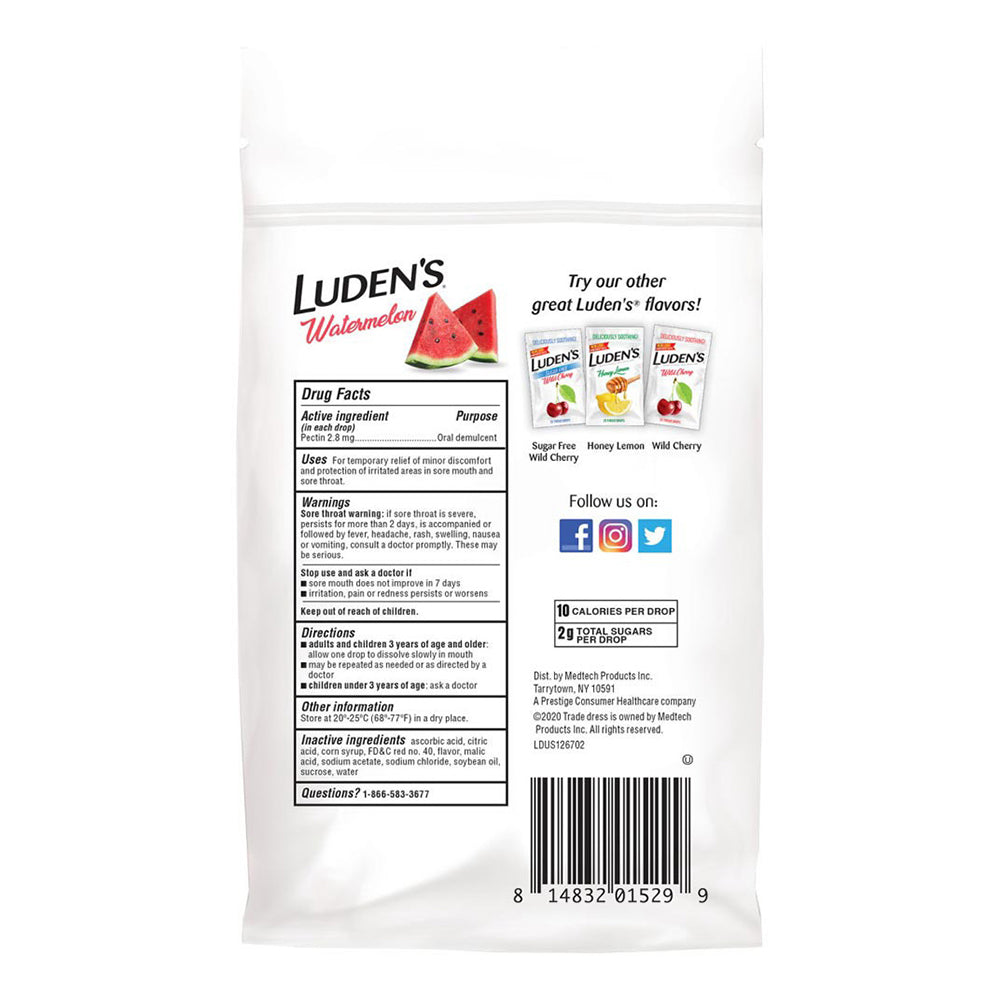Ludens Soothing Throat Drops, Watermelon - 25 Ct