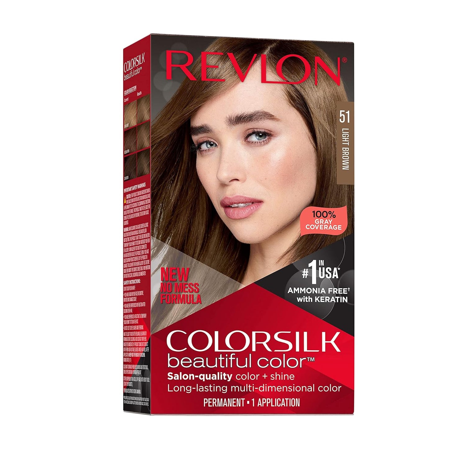 Revlon Colorsilk Beautiful Color Permanent Hair Color, Light Brown - 4.4 Fl Oz