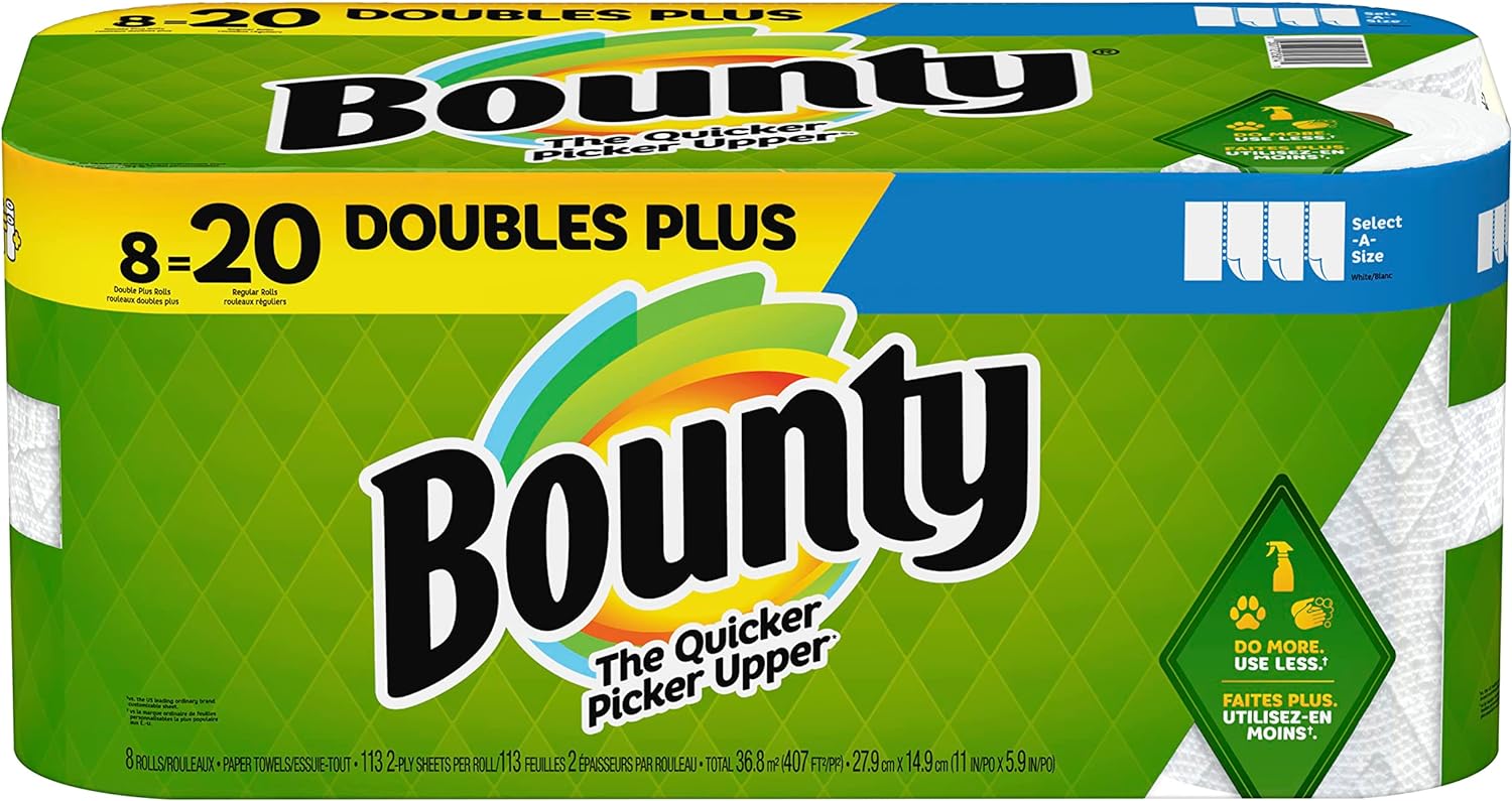 Bounty Select-A-Size Paper Towels, 8 Double Plus Rolls White, 113 Sheets Per Roll