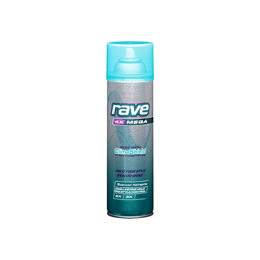 Rave 4X Mega Aerosol Hairspray, With Climashield, Scented 11Oz