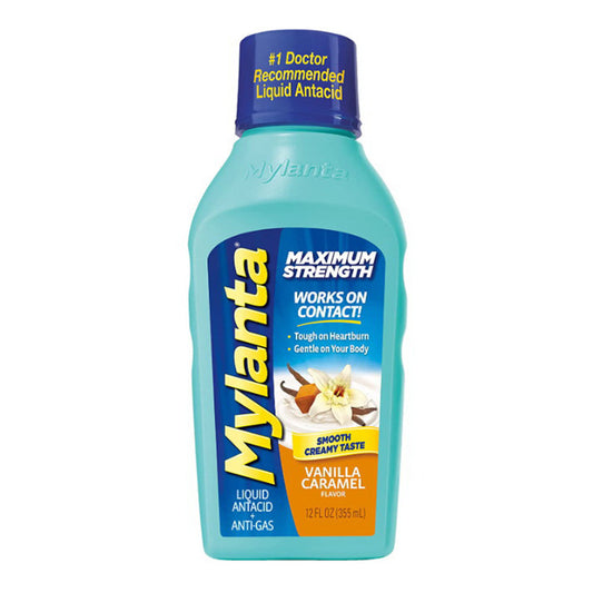 Mylanta Maximum Strength Vanilla Caramel Flavor, Liquid Antacid + Anti-Gas, 12 Fl Oz. Bottle