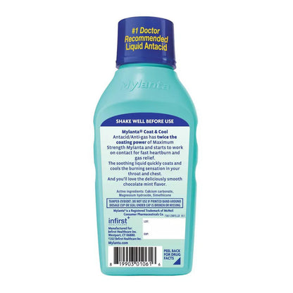 Mylanta Antacid And Gas Relief, Coat & Cool Formula, Chocolate Mint Flavor, 12 Fluid Ounces