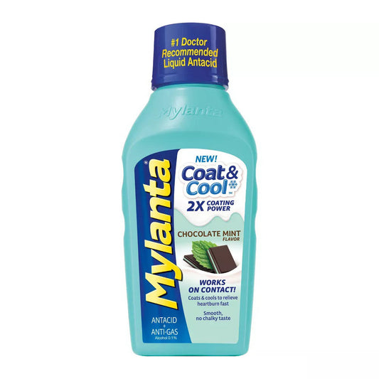 Mylanta Antacid And Gas Relief, Coat & Cool Formula, Chocolate Mint Flavor, 12 Fluid Ounces