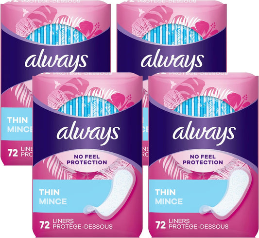 Always Thin No Feel Protection Daily Liners Regular Absorbency Unscented, 72 Ct