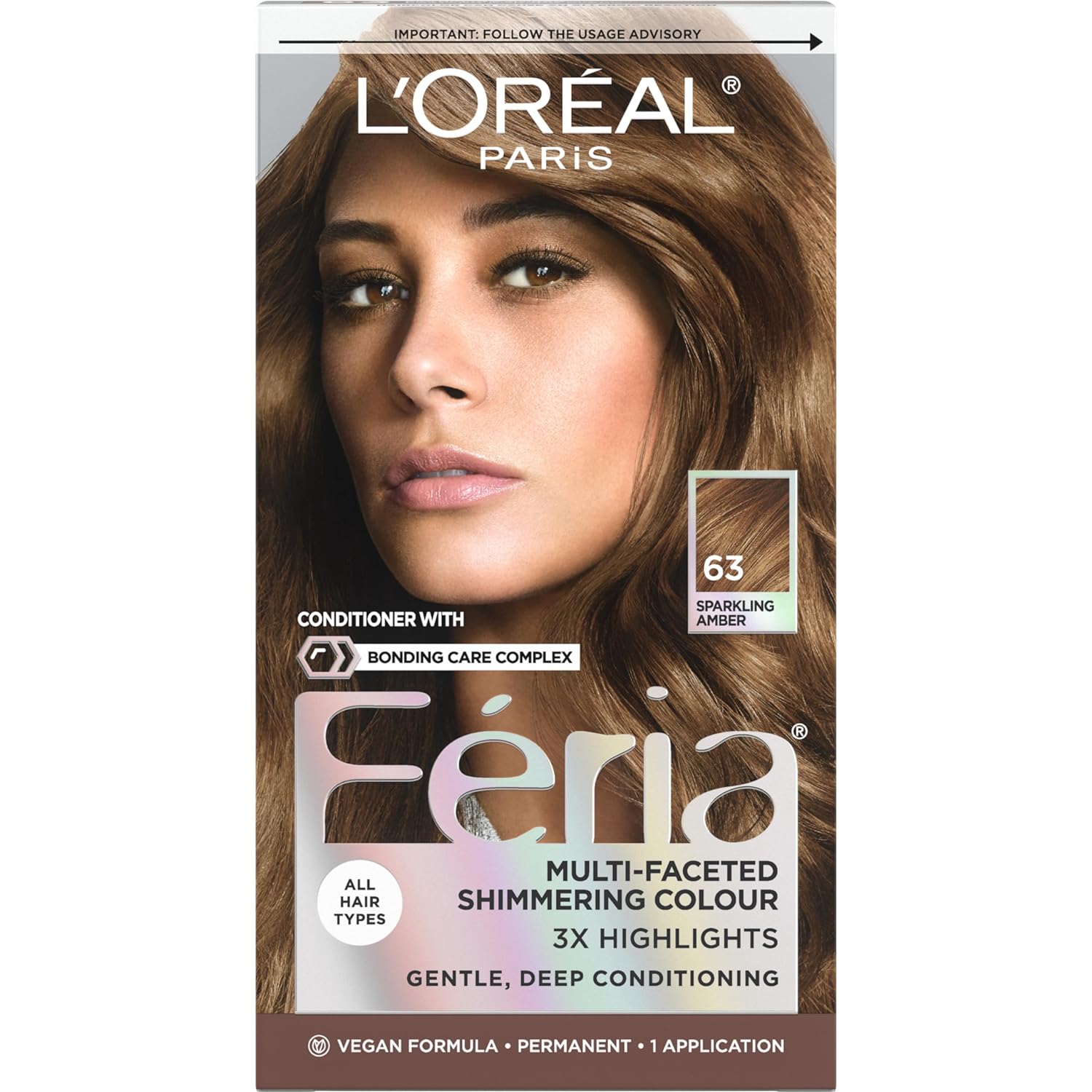 L'Oreal Paris Feria Multi-Faceted Shimmering Permanent Hair Color, 63 Sparkling Amber