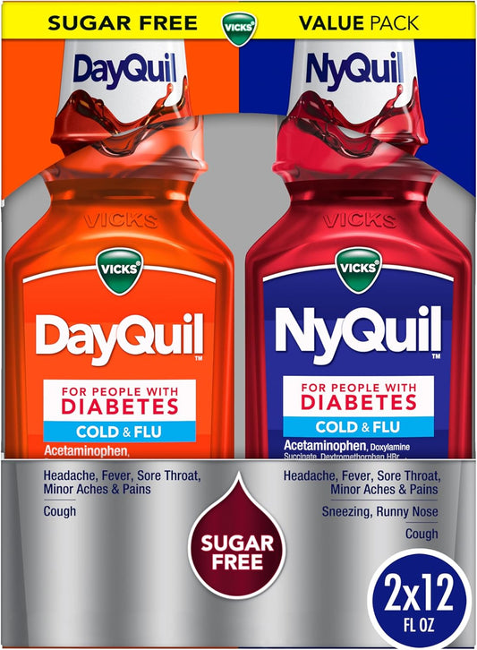 VICKS DayQuil & NyQuil Diabetes Cold & Flu Relief Medicine Co-Pack, 24 fl oz