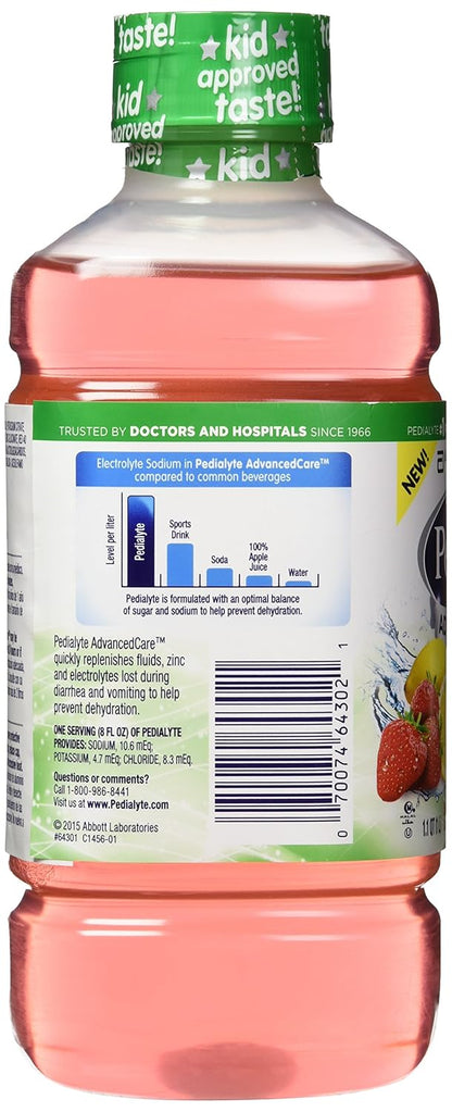 Pedialyte AdvancedCare Electrolyte Solution, Quickly Replaces Fluids, Strawberry Lemonade 1 Liter