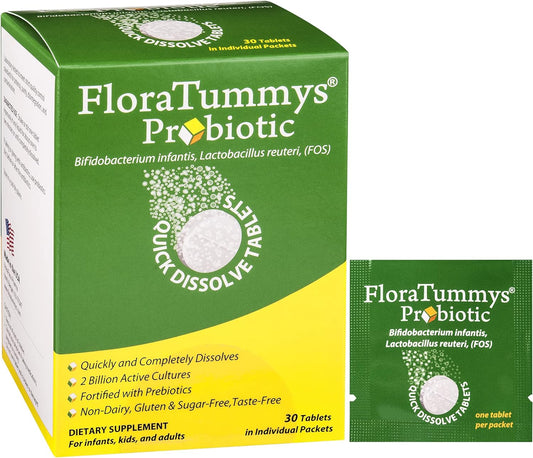 FloraTummys Probiotic Quick Dissolve Tablets For Adults, Kids, Infants.