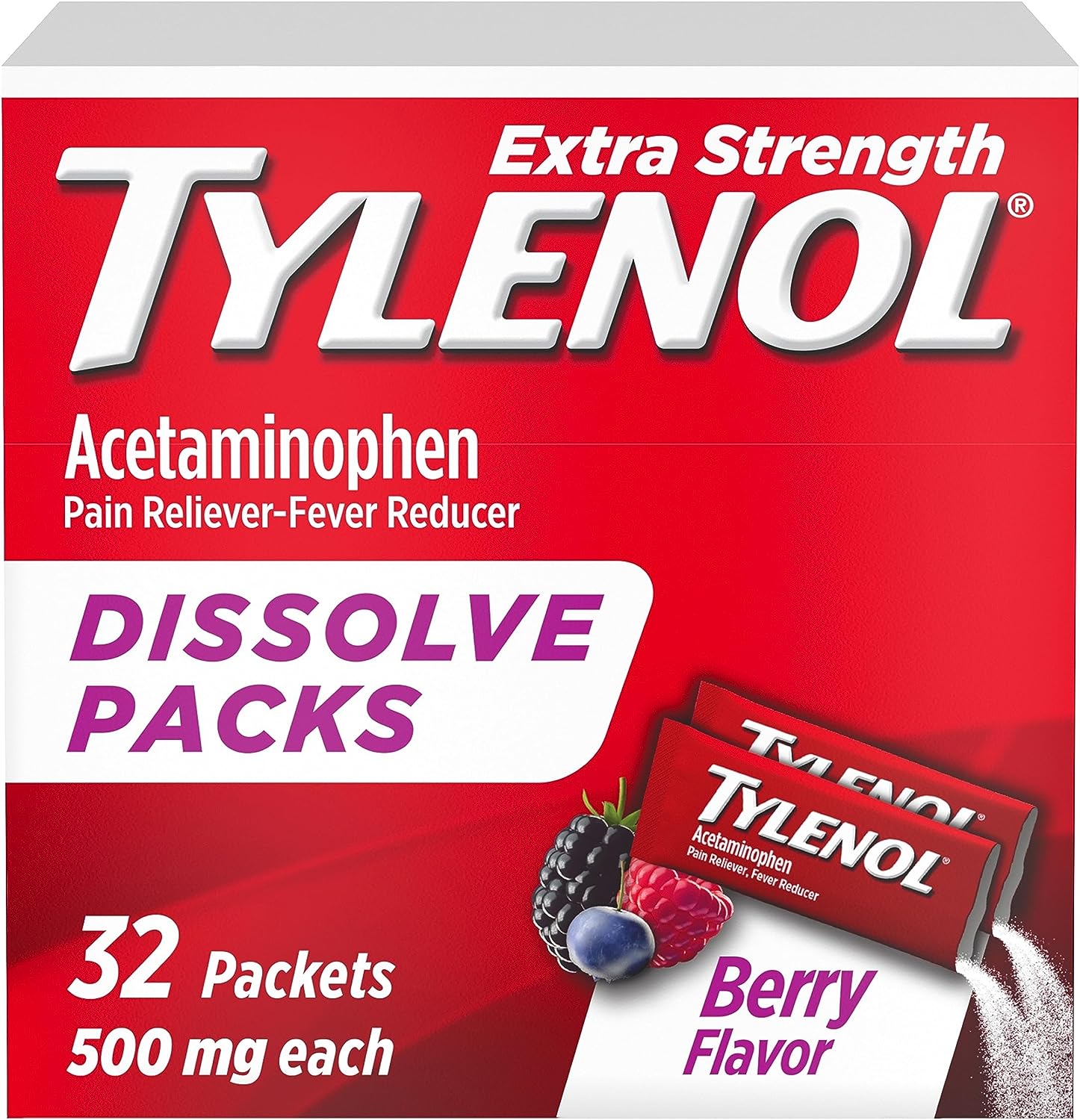 Tylenol Extra Strength Dissolve Packs, 500 Mg Acetaminophen Pain Reliever & Fever Reducer, 32 Ct