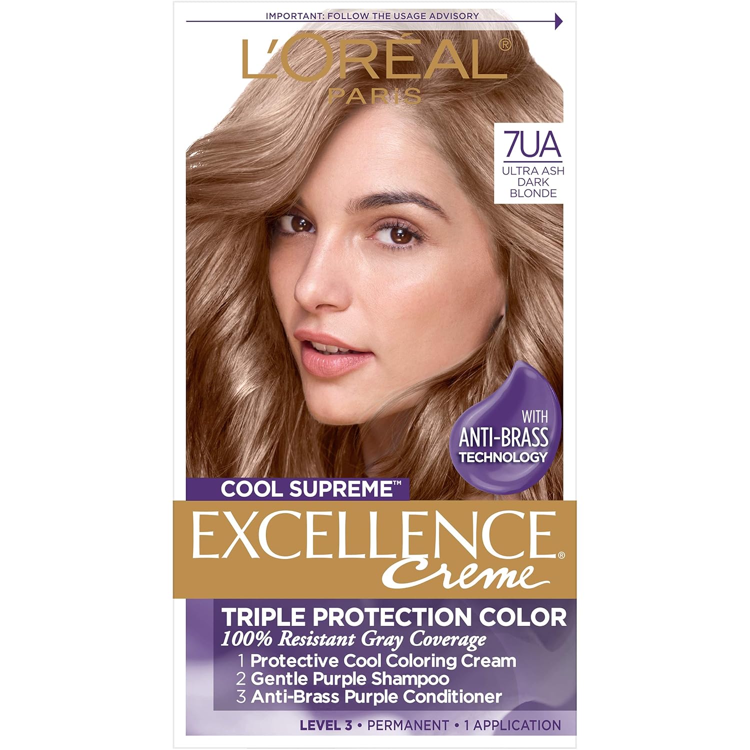 L'Oreal Paris Excellence Cool Supreme Permanent Hair Color, Ash, includes gentle shampoo, and an anti-brass conditioner