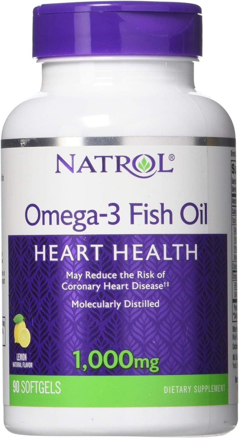Natrol, Omega-3 Purified Fish Oil Softgels, Heart Health CareDietary Supplement, 1000 Mg, 90 Count