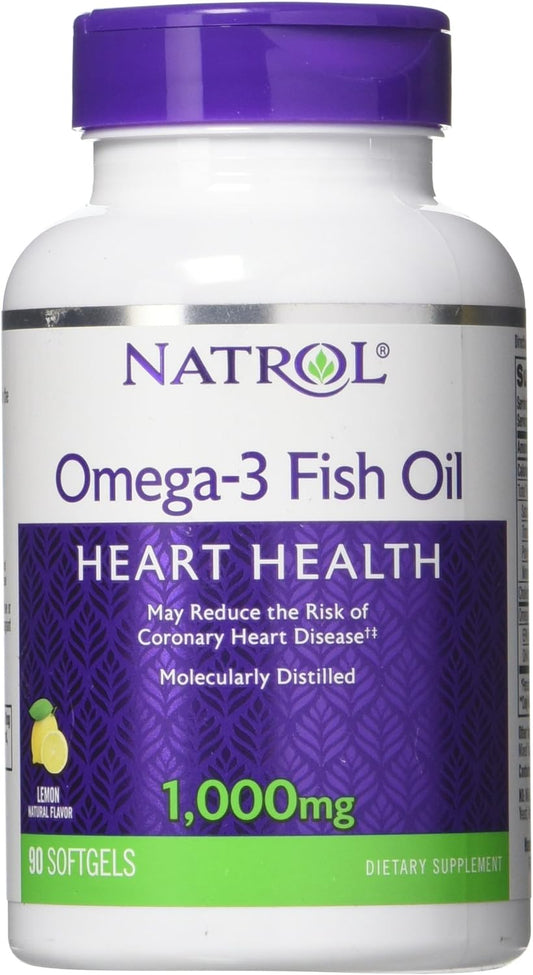 Natrol, Omega-3 Purified Fish Oil Softgels, Heart Health CareDietary Supplement, 1000 Mg, 90 Count
