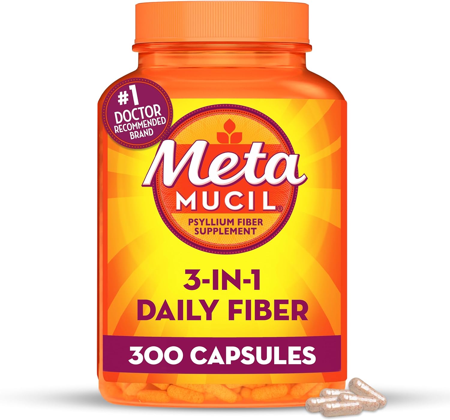 Metamucil 3-In-1 Fiber Capsules, Daily Fiber Supplement For Digestive Health, 300Ct