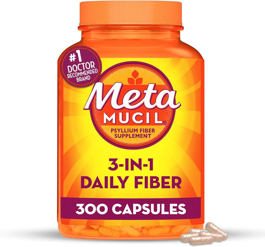 Metamucil 3-In-1 Fiber Capsules, Daily Fiber Supplement For Digestive Health, 300Ct