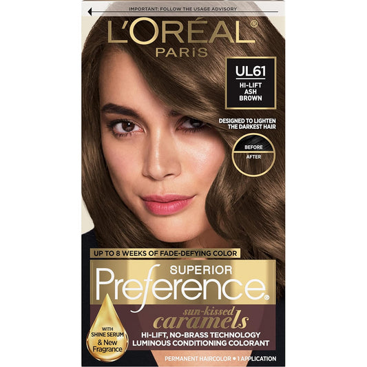 L'Oreal Paris Superior Preference Fade-Defying + Shine Permanent Hair Color, UL61 Ultra Light Ash Brown
