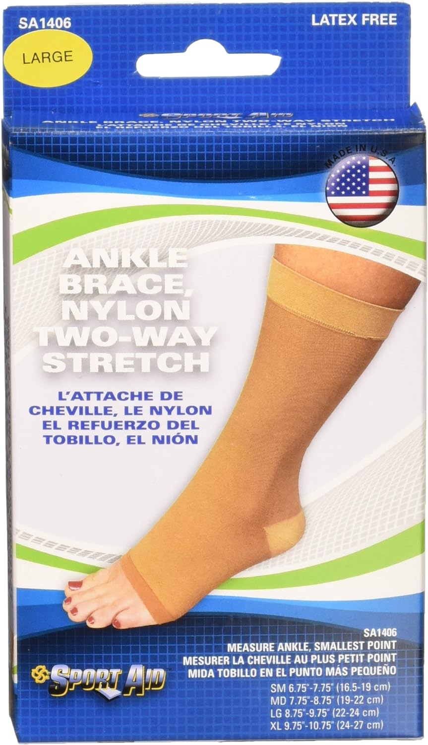 Sport Aid Nylon Ankle Brace Slip-On Two-Way Stretch, Beige, Large, 1 Ea