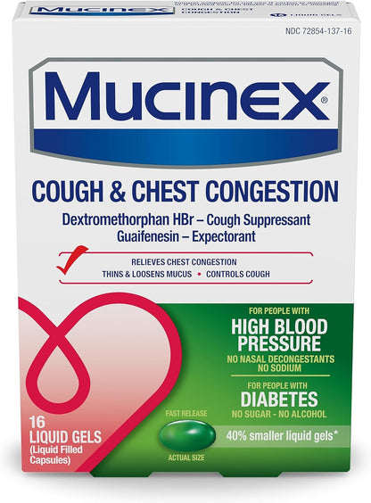 Mucinex Cough & Chest Congestion High Blood Pressure Liquid Gels, 16 ct.