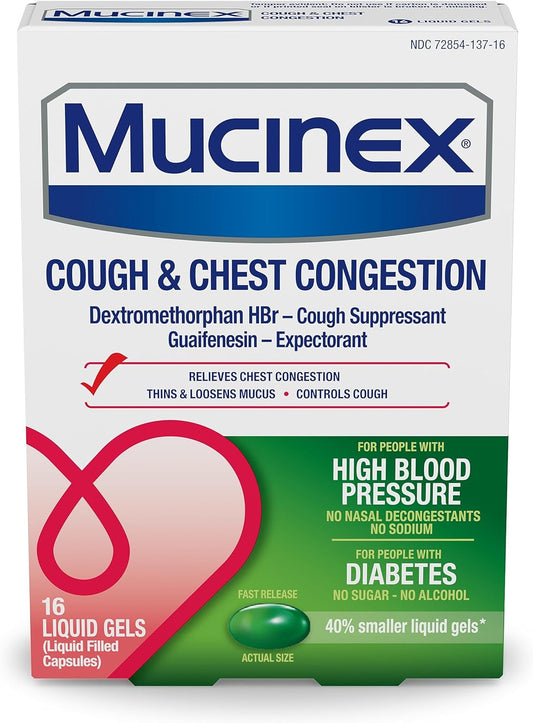 Mucinex Cough & Chest Congestion High Blood Pressure Liquid Gels, 16 ct.