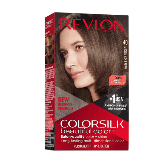 Revlon Colorsilk Beautiful Color Permanent Hair Color, Medium Ash Brown - 4.4 Fl Oz