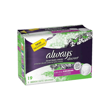 Always Discreet Maximum Absorbency Incontinence Underwear, Small 19 Ea