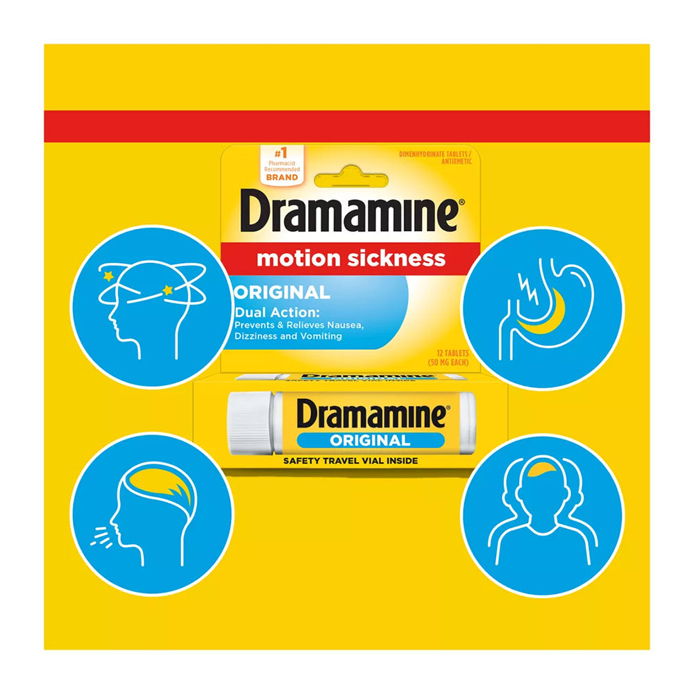 Dramamine Motion Sickness Relief, Original Formula, Tablets 12 Ea