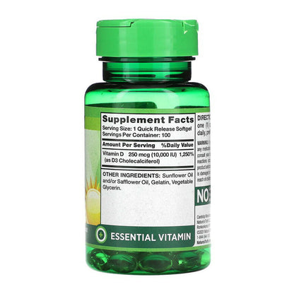 D3 10,000 Iu 100 Softgels High Potency Vitamin Non-Gmo, Gluten Free By Nature'S Truth