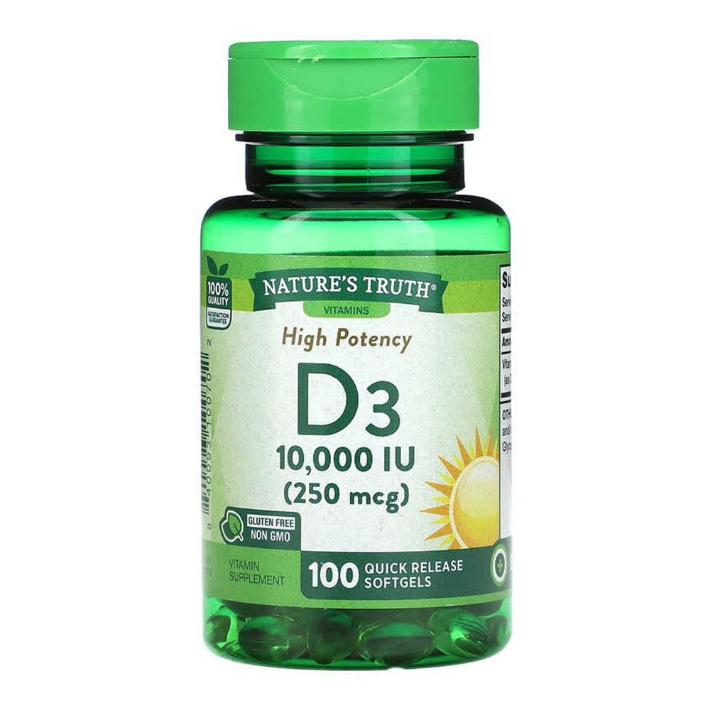D3 10,000 Iu 100 Softgels High Potency Vitamin Non-Gmo, Gluten Free By Nature'S Truth