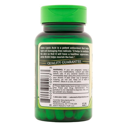 Nature'S Truth Alpha Lipoic Acid Plus Biotin Capsules, 60 Ea