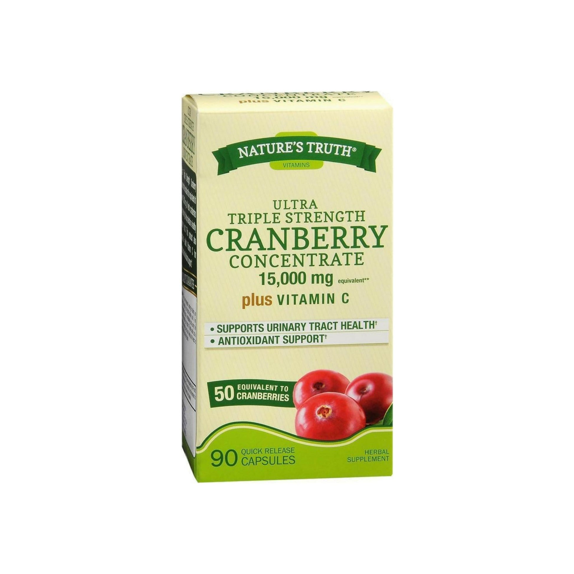 Nature'S Truth Triple Strength Cranberry Concentrate 15000 Mg Plus Vitamin C Capsules 90 Ea