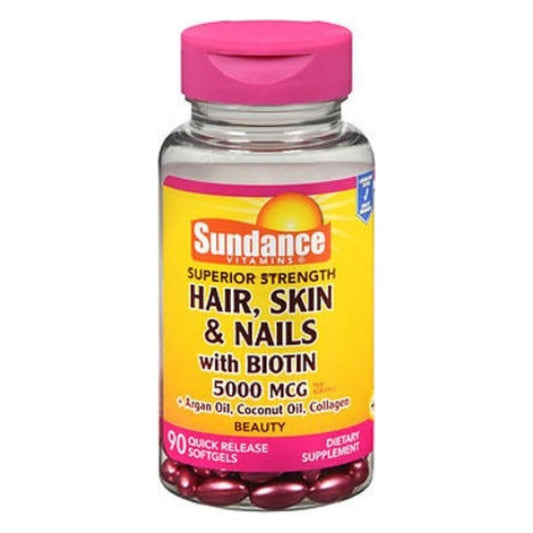 Sundance Hair, Skin & Nails With Biotin 5000 Mcg Dietary Supplement, 90 Ea
