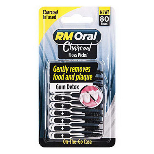 Rm Oral Charcoal Infused Floss Picks Gum Detox On-The-Go, 80 Picks