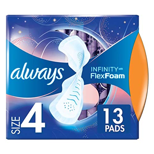 Always Infinity Feminine Pads For Women, Size 4 Overnight, With Wings, Unscented, 13 Ct
