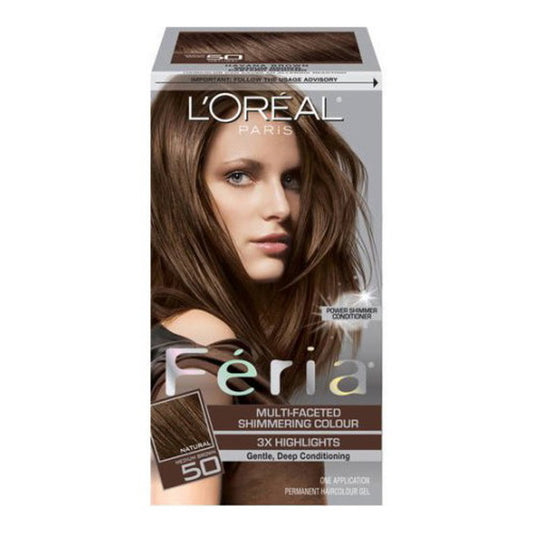 Loreal Feria Multi Faceted Shimmering Haircolor, 50 Medium Brown - Kit
