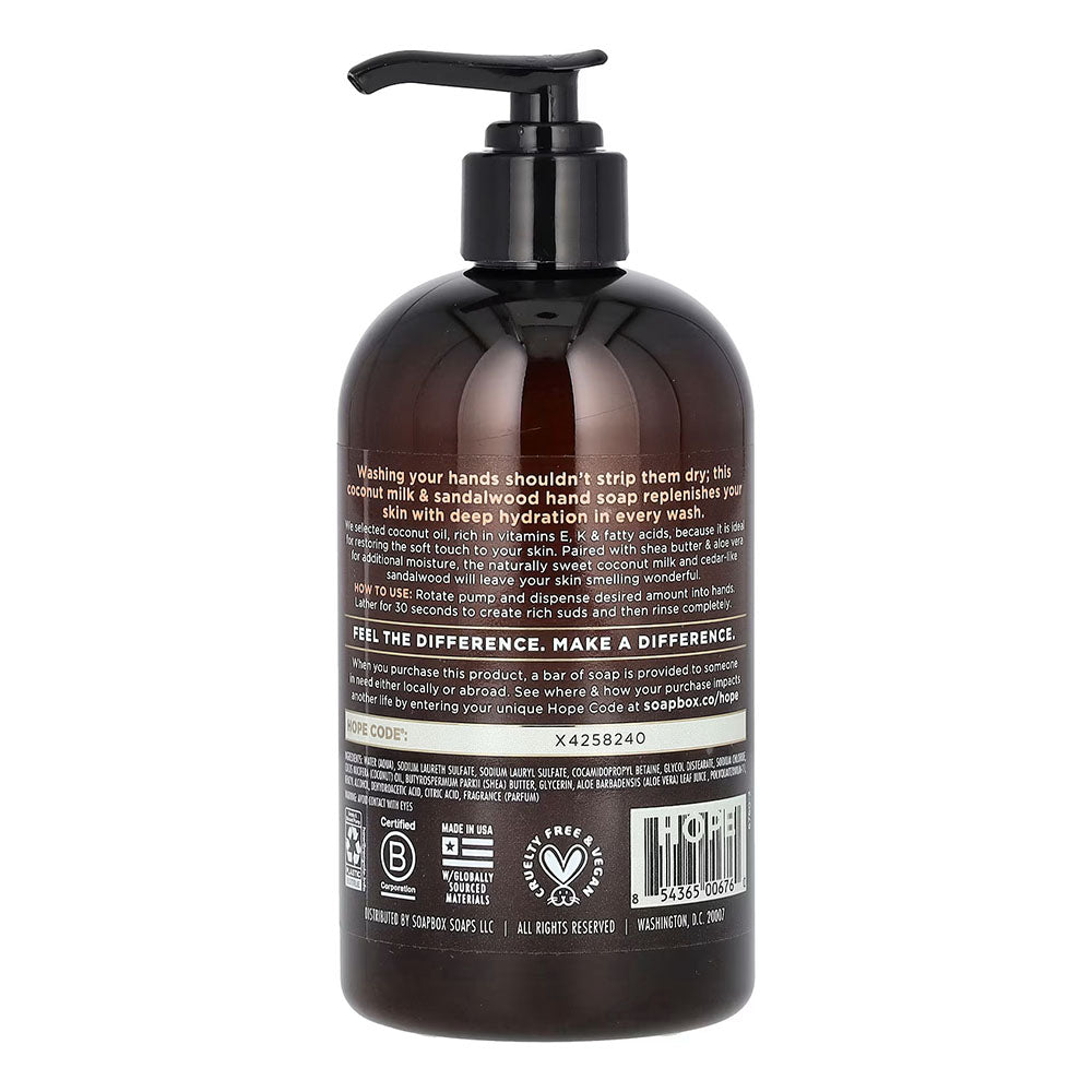 Soapbox Coconut Milk And Sandalwood Liquid Hand Soap, 12 Oz
