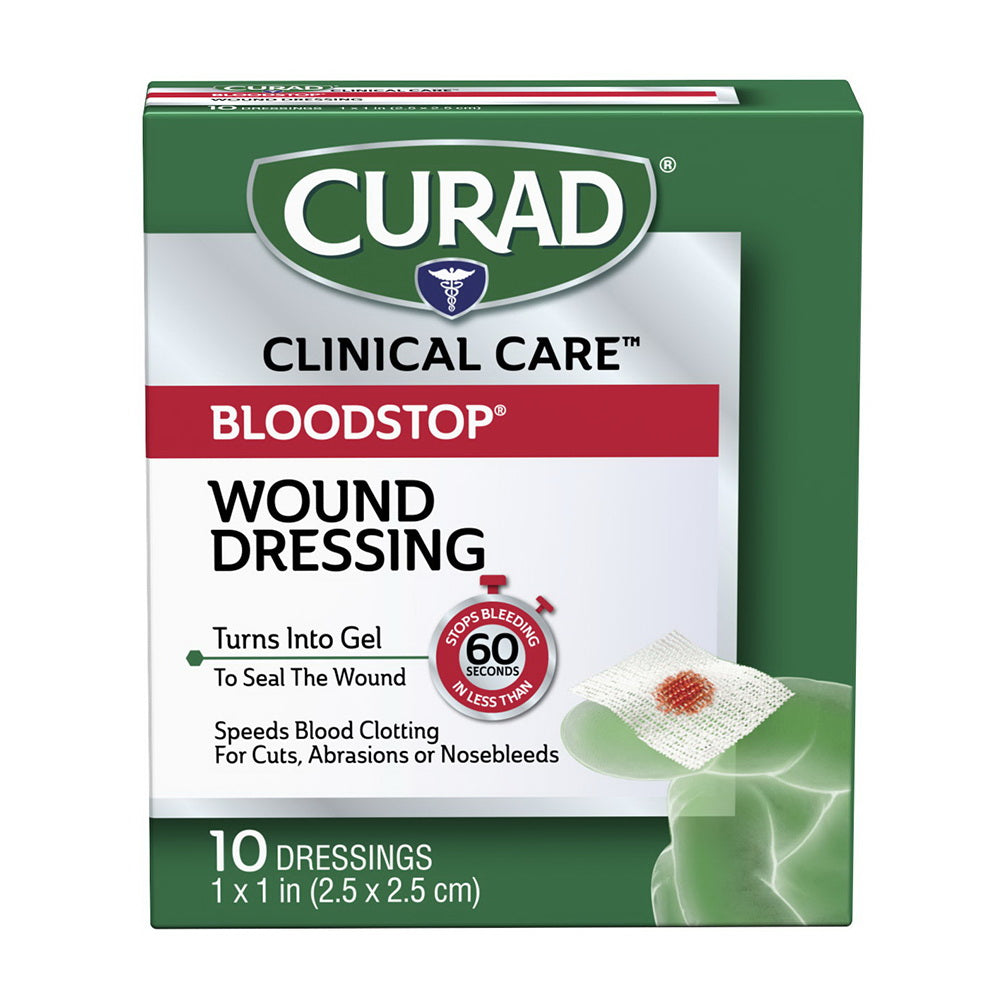 Curad Bloodstop Hemostatic Gauze, Helps Stop Bleeding Quickly, 1" X 1", 10 Count