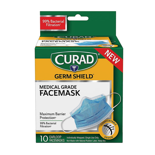 Curad Germ Shield Maximum Barrier Face Mask With Earloops 10 Count