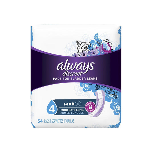 Always Discreet Pads, Bladder Protection, Long Length, Moderate Absorbency 54 Ea
