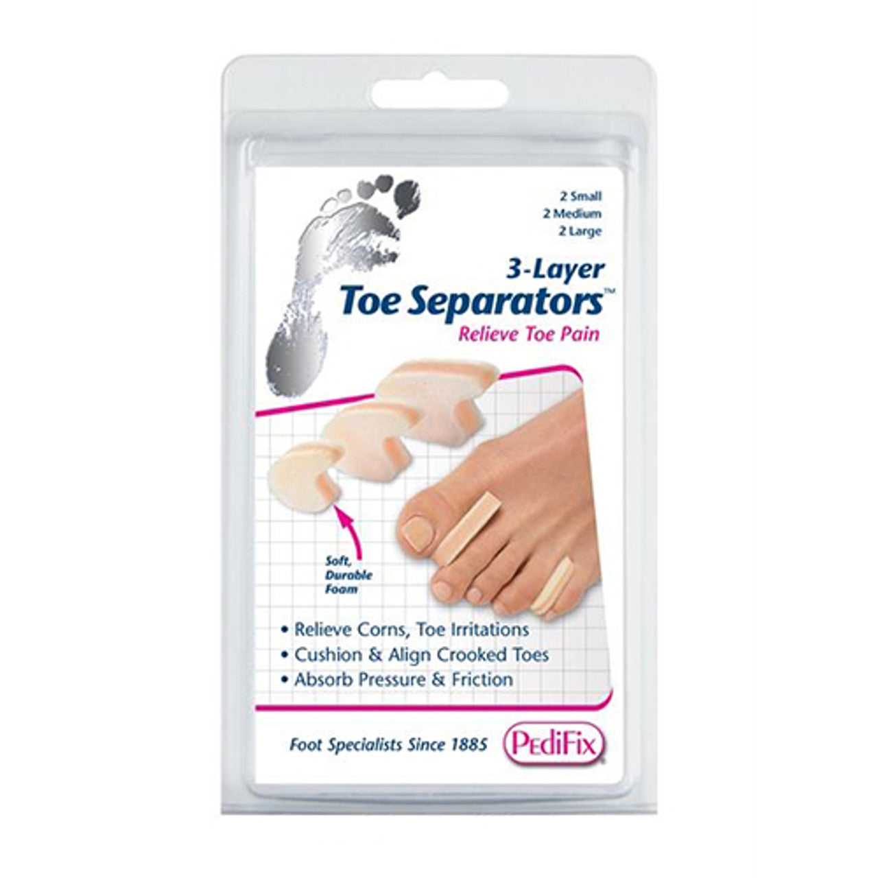 Pedifix 3 Layer, TOE SEPARATOR ASST SIZES, 2 SML - 2 MED - 2 LGE