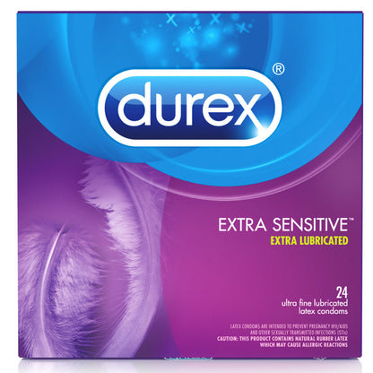 Durex Condom Extra Sensitive Natural Latex Condoms, 24 Count - Ultra Fine & Extra Lubricated
