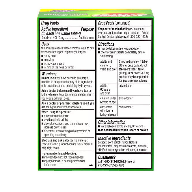 Zyrtec Children's Allergy Dye Free Chewable Gummies - Ages 6+ - 10mg - 48ct