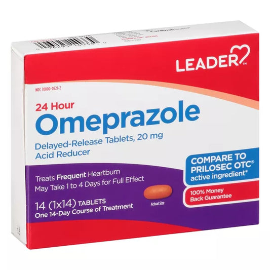 Leader Tablets 20 mg Omeprazole - 14 ea