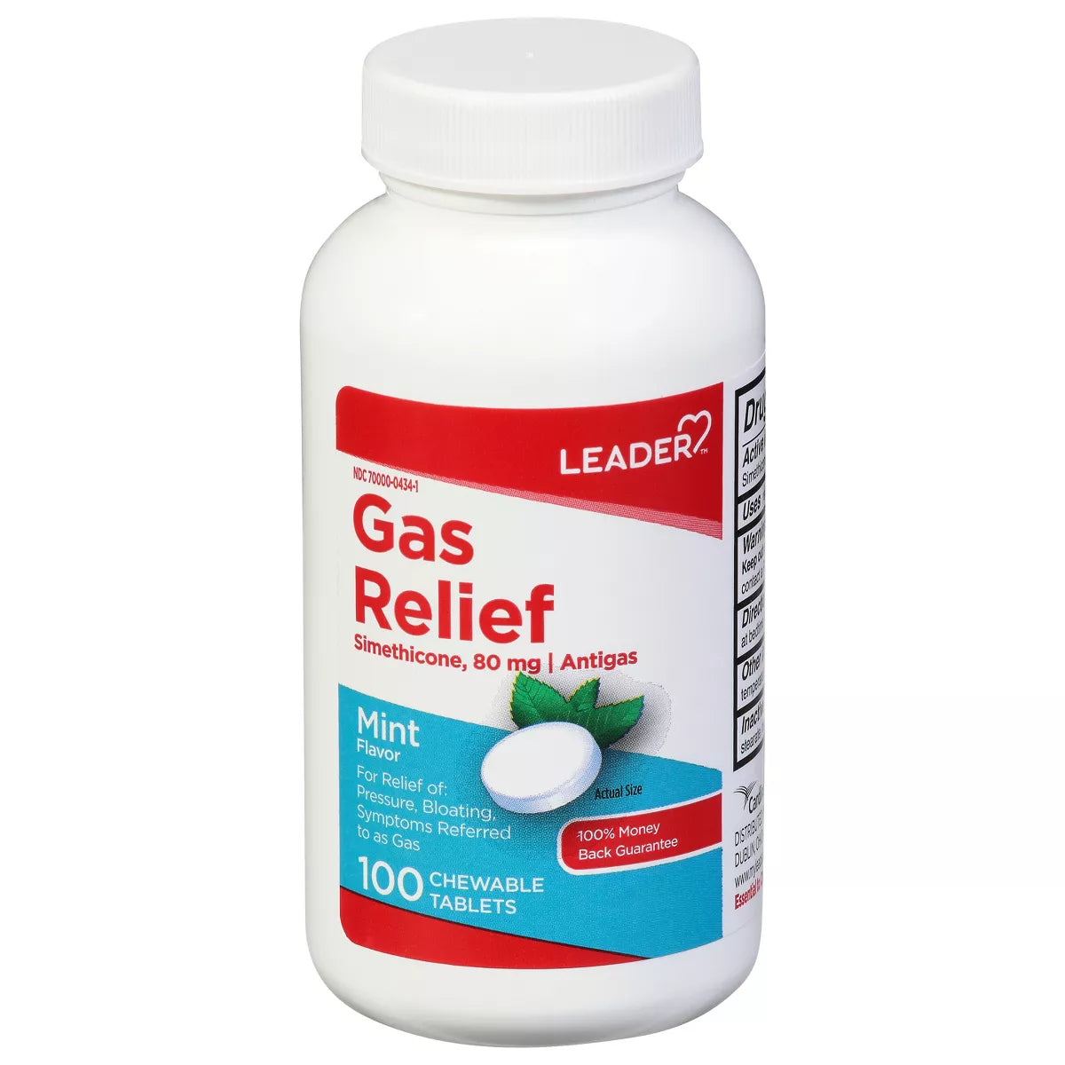 Leader 80 mg Mint Flavor Gas Relief Chewable Tablets - 100 ea
