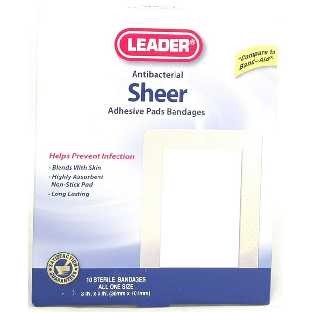 Leader Sheer Adhesive Pads Bandages - 10 ct